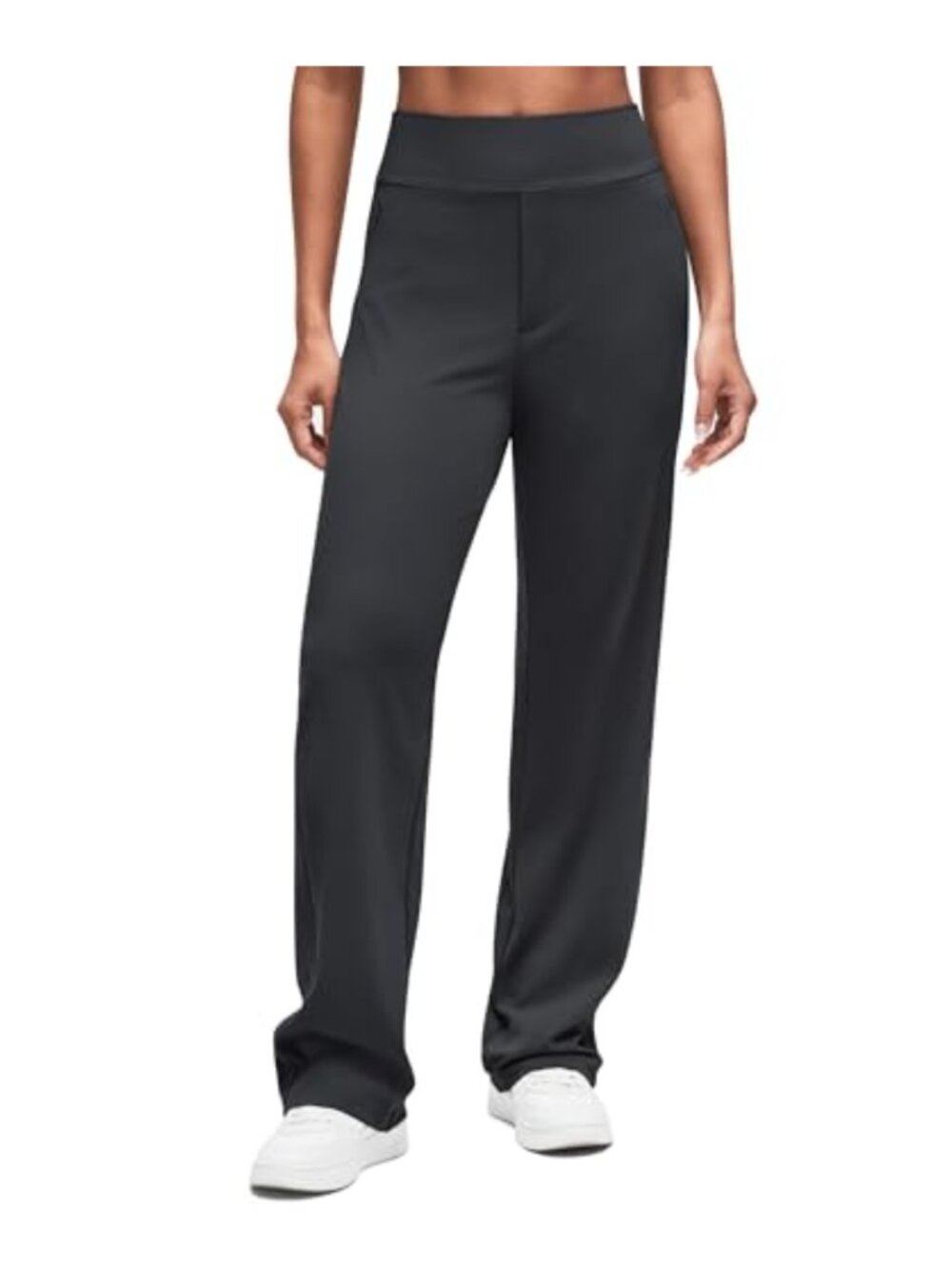 High Waist Straight Leg Work Pants Yoga Pull On 4-Way Stretch